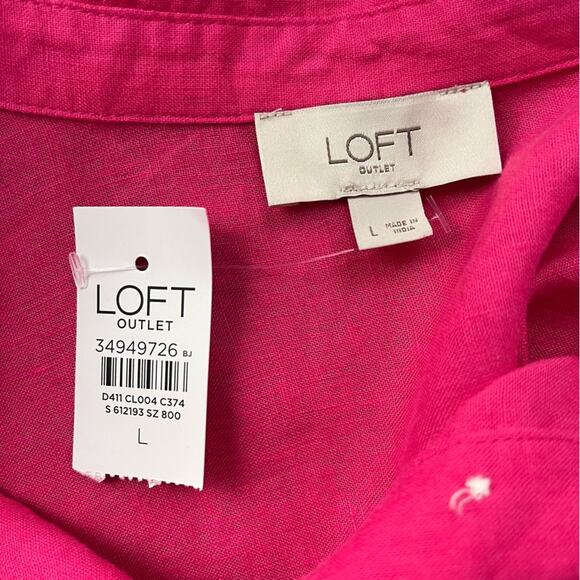 Linen Blend Button Down Tunic Shirt Women Large Pink Relaxed Loft New With Tags - Picture 4 of 8